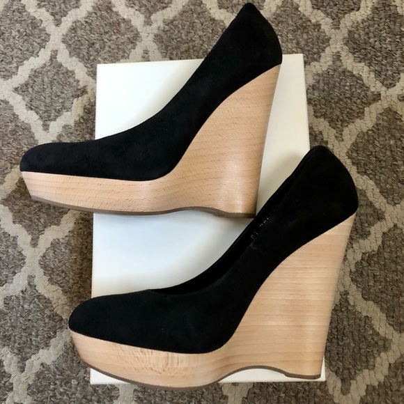 YSL Black Suede Wood Wedge - Picture 5 of 9